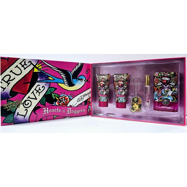 Ed Hardy Hearts And Daggers 5Pc Set 100Ml Edp W/ Key Chain Women