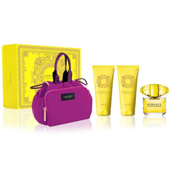 Versace Yellow Diamond 4Pc Set 90Ml Edt Women (With Soft Make Up Case)